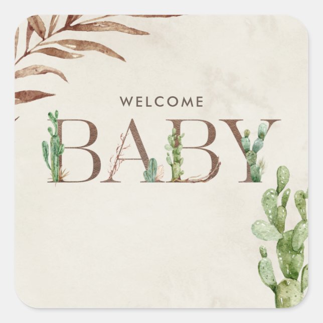Welcome Baby Cactus Leather Baby Shower  Square Sticker (Front)