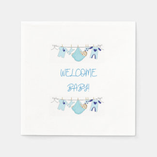 Welcome Baby Clothesline Napkins - Baby Boy