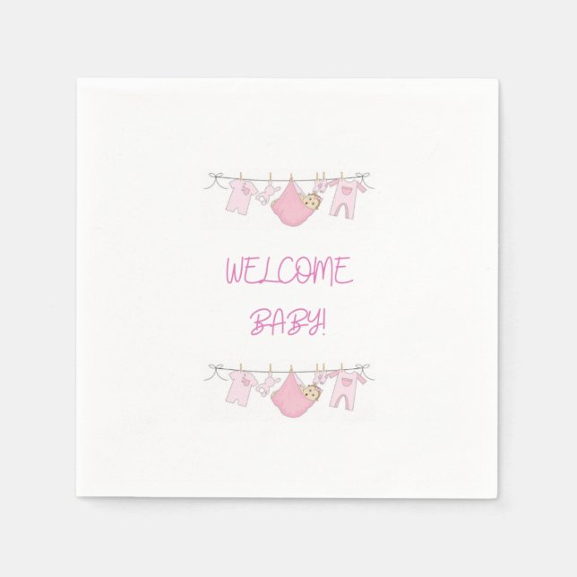 Welcome Baby Clothesline - Napkins - Baby Girl (Front)