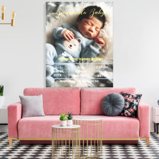 Welcome Baby | Custom Photo Newborn Stats Spanish Canvas Print
