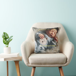 Welcome Baby | Custom Photo Newborn Stats Spanish Cushion