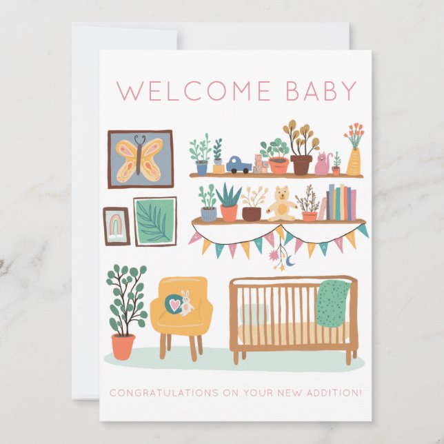 WELCOME BABY Cute Nursery Gender Neutral Congrats Card (Front)