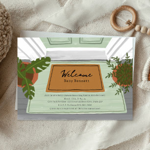 Welcome Baby Door Mat Green Neutral Baby Shower Invitation