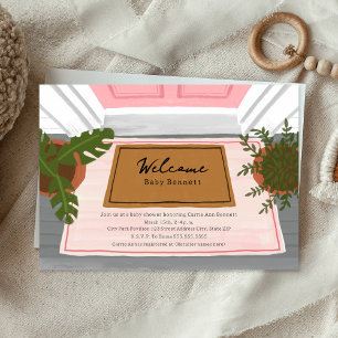Welcome Baby Door Mat Pink Girl Baby Shower Invitation