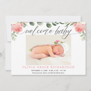 Welcome baby eucalyptus floral birth announcement