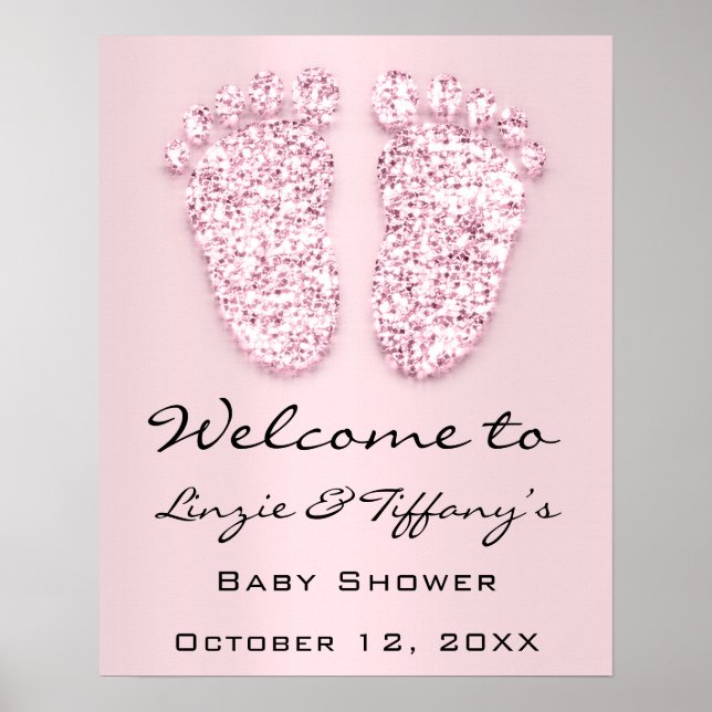 Welcome Baby Feet Baby Shower New Girl Pink Poster (Front)
