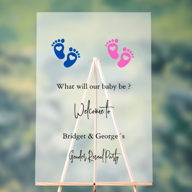welcome baby feet gender reveal party frosted acrylic sign (Neutral)
