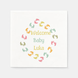 Welcome Baby Feet Personalise Favour Tags Napkin