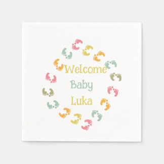 Welcome Baby Feet Personalise Favour Tags Napkin