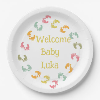 Welcome Baby Feet Personalise Favour Tags Paper Plate