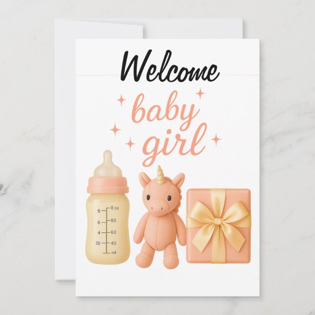 Welcome Baby Girl Baby Shower Card (Front)