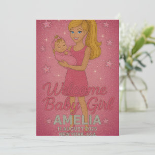 Welcome Baby Girl – Barbie’s Sparkling Embrace Invitation