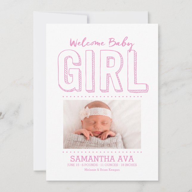 Welcome Baby Girl | Birth Announcement (Front)