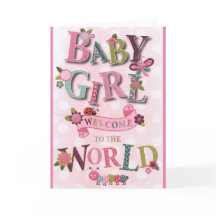 Welcome Baby Girl, birth card, double greeting car