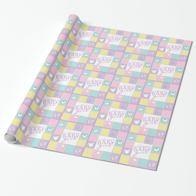Welcome Baby Girl Colourful Wrapping Paper (Unrolled)