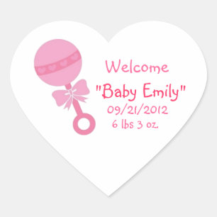 Welcome Baby Girl Heart Sticker