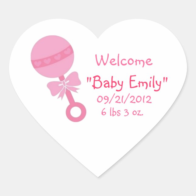 Welcome Baby Girl Heart Sticker (Front)