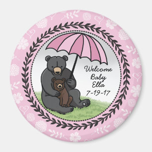 Welcome Baby Girl Mama Bear and Cub Personalised Magnet