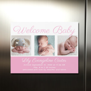 Welcome Baby Girl Newborn Photo Pink Magnet