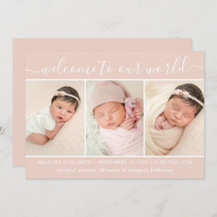 Welcome Baby Girl Photo Collage Blush Birth Announ Announcement