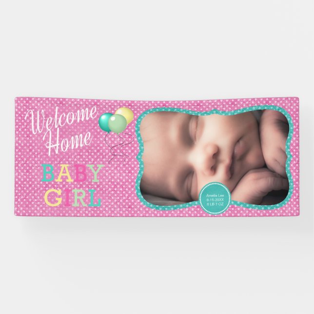 Welcome Baby Girl Polka Dots Banner (Horizontal)