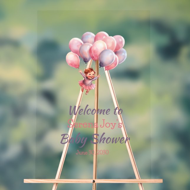 Welcome Baby Girl Shower Balloons Acrylic Sign (Neutral)