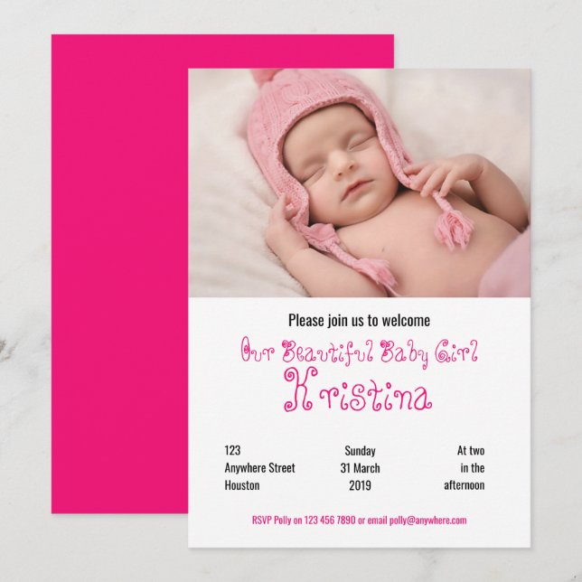 Welcome Baby Girl Shower Photo party invitation (Front/Back)