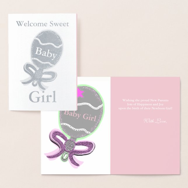 Welcome Baby Girl Silver Foil Greeting Card (Display)