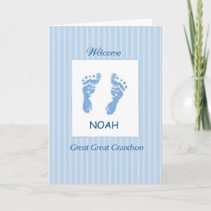 Welcome Baby Great Great Grandson Footprints Blue Card