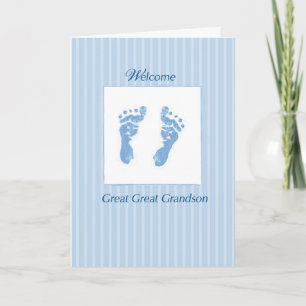 Welcome Baby Great Great Grandson Footprints Blue Card