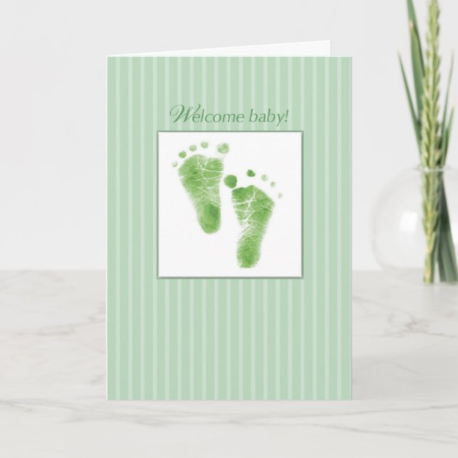Welcome Baby, Green, Congratulations New Baby Feet Card (Front)