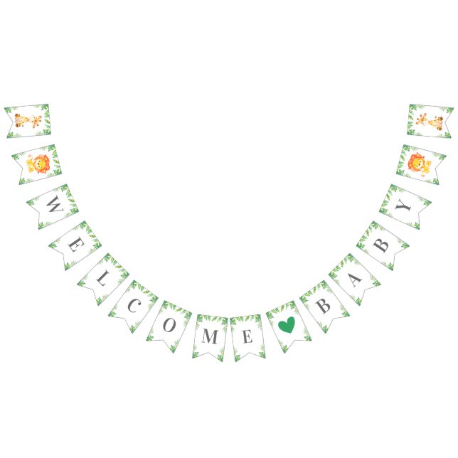 Welcome Baby Green Jungle Safari Shower Sprinkle Bunting (All)