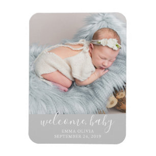 Welcome, Baby   Grey Birth Announcement Photo Magnet