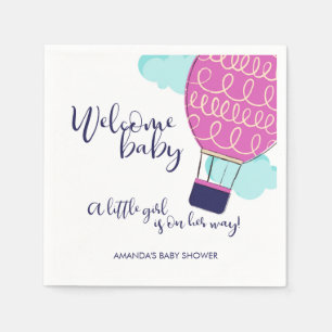 Welcome Baby Hot Air Balloon Girl Baby Shower Napkin