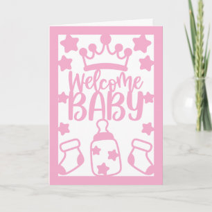 Welcome Baby in Pink (can customise) Card