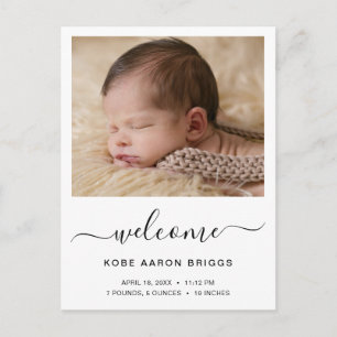 Welcome Baby Photo Minimalist Birth Announcement Postcard