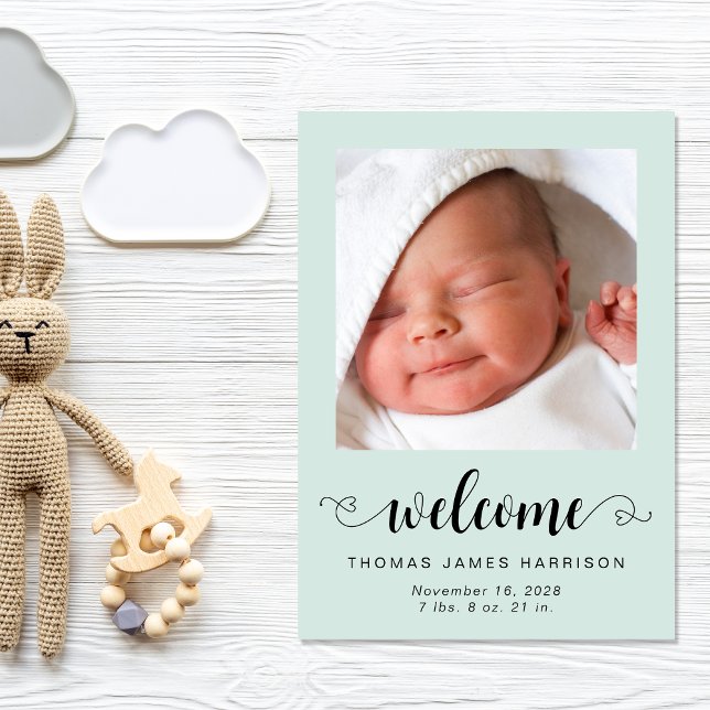 Welcome Baby Photos Mint Birth Announcement (A heartfelt and personalized way to introduce your bundle of joy to the world)