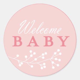 Welcome Baby Pink Baby Shower Stickers