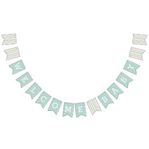 Welcome Baby   Seaside Pastel Mint Stripe Bunting