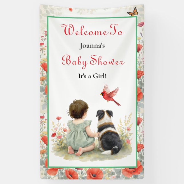Welcome Baby Shower | Baby and Puppy Dog Banner (Vertical)