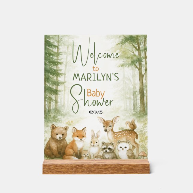 Welcome Baby Shower Baby Animals Acrylic Sign (Front)