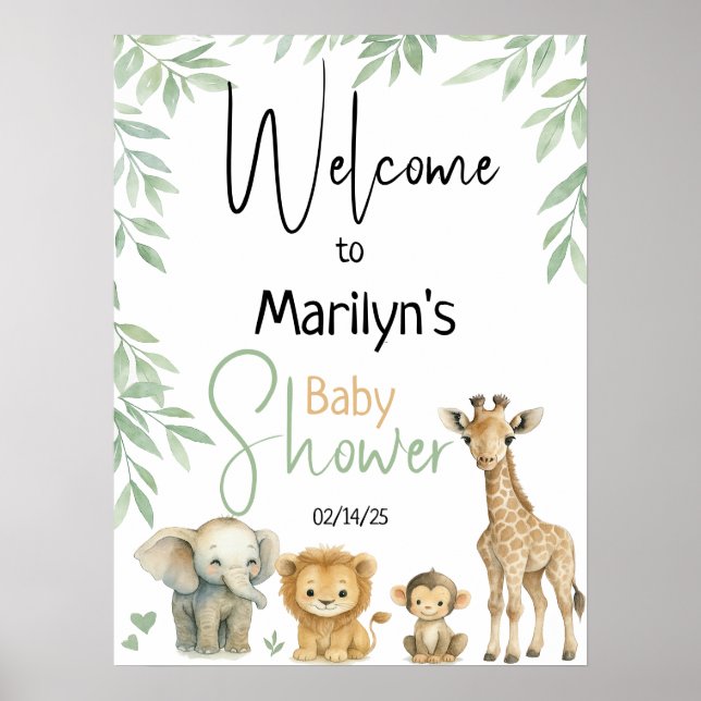 Welcome Baby Shower Baby Animals Poster (Front)