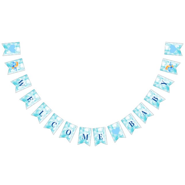 Welcome Baby Shower Blue Watercolor Bunting (All)