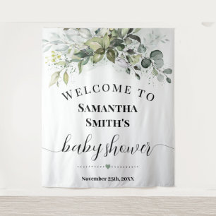 Welcome Baby Shower Eucalyptus Greenery Tapestry