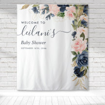 Welcome Baby Shower Navy Pink Floral Cascade