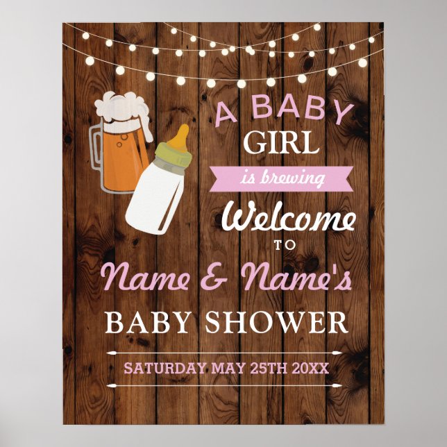Welcome Baby Shower Poster Sign Beer Brewing Wood (Front)