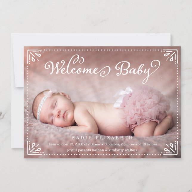 Welcome Baby Sweetly Framed Birth Announcement (Front)
