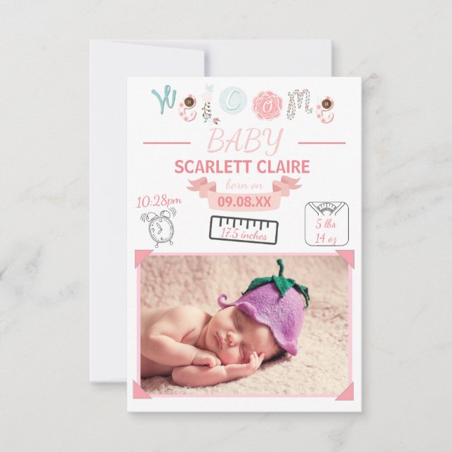 Welcome Baby with Drawings - 3x5Birth Announcement (Front)