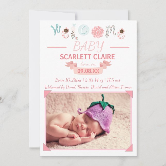 Welcome Baby with Photo - Birth Announcement (Front)