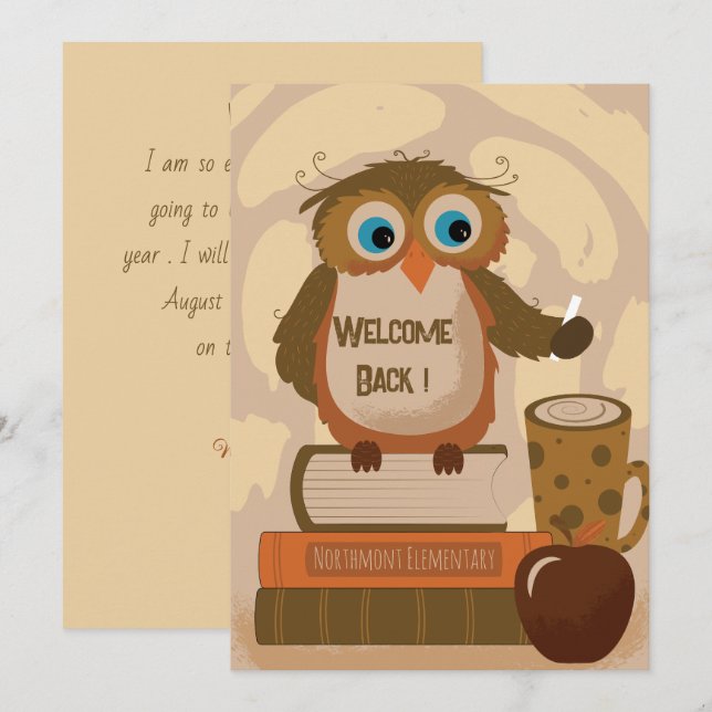 Welcome Back Brown Owl Teacher Invitation (Front/Back)